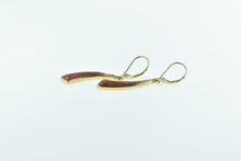 Load image into Gallery viewer, 14K Native American Coral Inlay Curved Dangle Earrings Yellow Gold