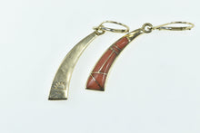 Load image into Gallery viewer, 14K Native American Coral Inlay Curved Dangle Earrings Yellow Gold