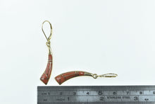 Load image into Gallery viewer, 14K Native American Coral Inlay Curved Dangle Earrings Yellow Gold