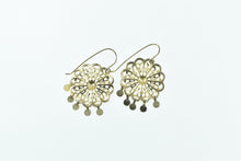 Load image into Gallery viewer, 14K Round Scalloped Filigree Fringe Tassel Earrings Yellow Gold