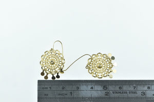 14K Round Scalloped Filigree Fringe Tassel Earrings Yellow Gold