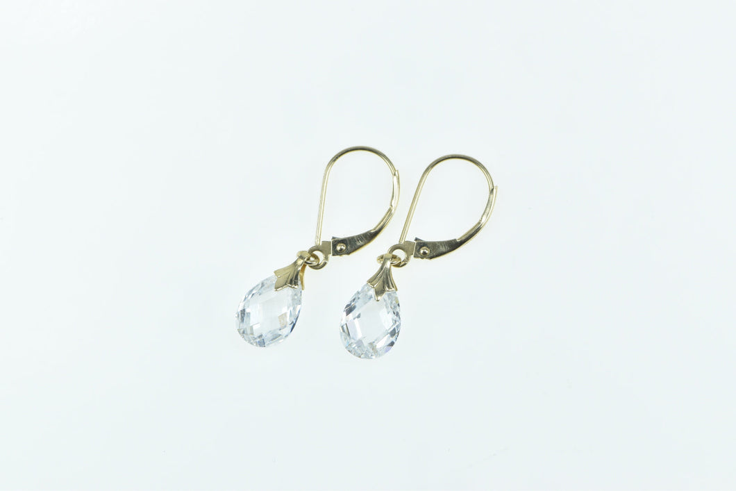 14K Faceted Tear Drop Vintage Lever Back Earrings Yellow Gold