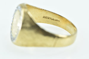 14K Retro Diamond Oval Monogram Signet Men's Ring Yellow Gold