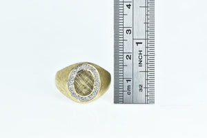 14K Retro Diamond Oval Monogram Signet Men's Ring Yellow Gold