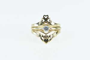 14K 0.17 Ct Diamond Claddagh Bridal Engagement Ring Yellow Gold