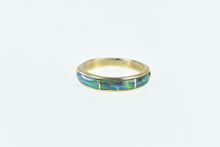 Load image into Gallery viewer, 14K Vintage Syn. Opal Inlay Wedding Band Ring Yellow Gold