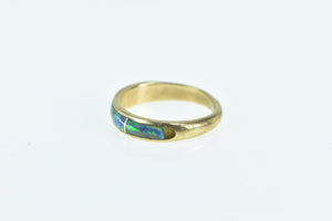 14K Vintage Syn. Opal Inlay Wedding Band Ring Yellow Gold