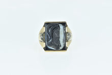 Load image into Gallery viewer, 10K 1940&#39;s Black Onyx Two Face Cameo Diamond Ring Yellow Gold