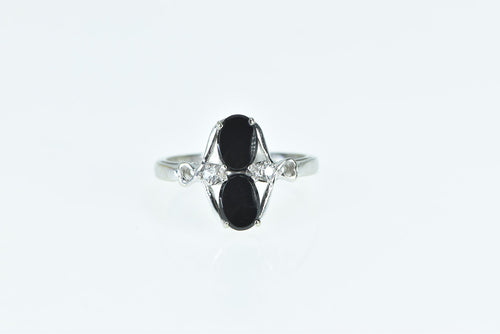 10K Oval Black Onyx Diamond Vintage Statement Ring White Gold