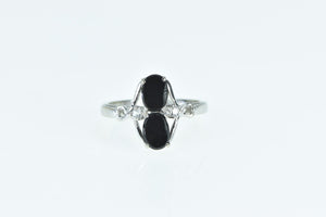 10K Oval Black Onyx Diamond Vintage Statement Ring White Gold