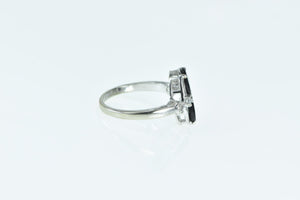 10K Oval Black Onyx Diamond Vintage Statement Ring White Gold