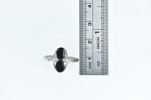 10K Oval Black Onyx Diamond Vintage Statement Ring White Gold