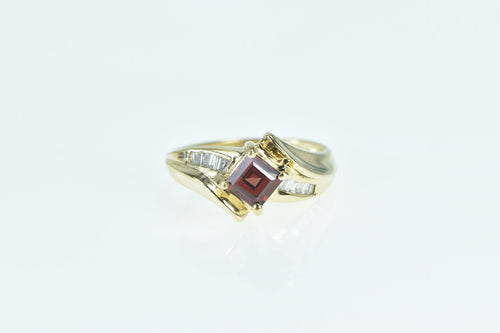 10K Princess Garnet Baguette Diamond Bypass Ring Yellow Gold