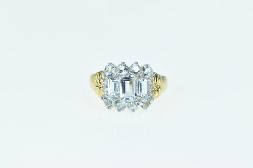 10K Emerald Cut Syn. Aquamarine Diamond Ring Yellow Gold