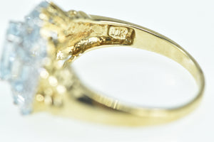 10K Emerald Cut Syn. Aquamarine Diamond Ring Yellow Gold
