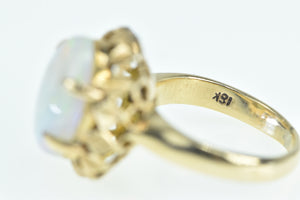 18K Oval Natural Opal Vintage Cocktail Statement Ring Yellow Gold