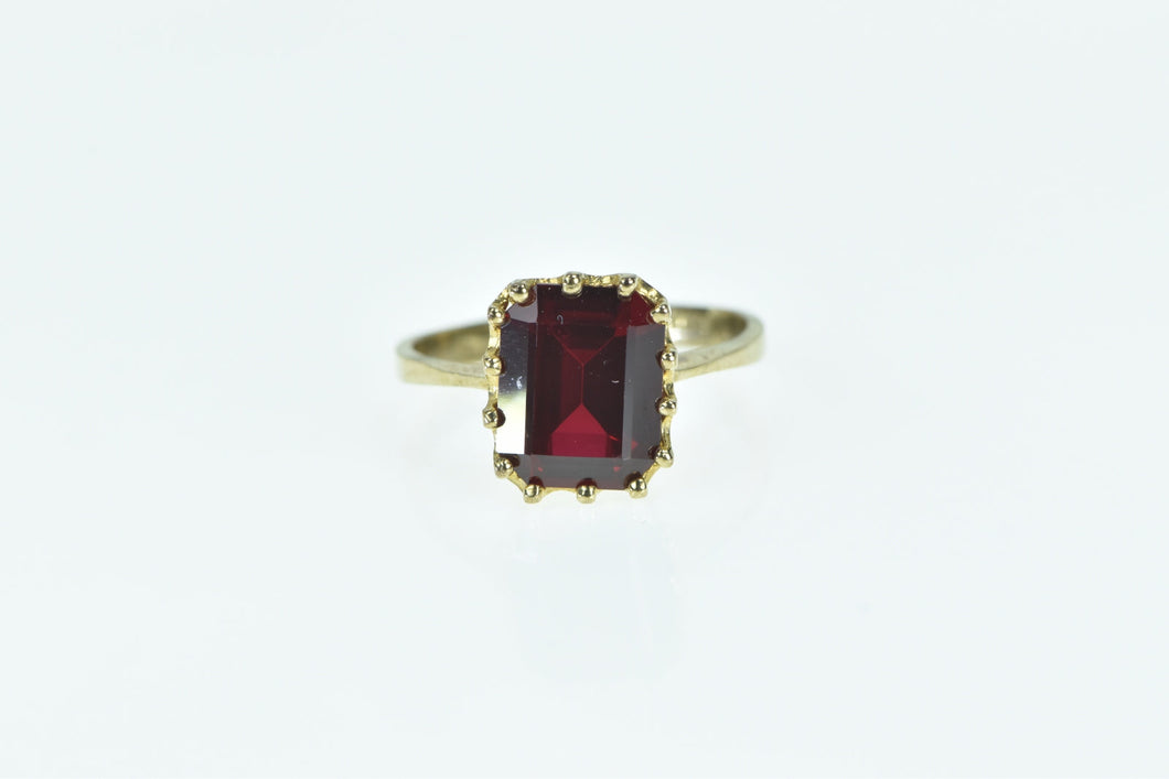 10K Emerald Cut Syn. Ruby Solitaire Statement Ring Yellow Gold