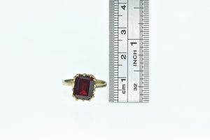 10K Emerald Cut Syn. Ruby Solitaire Statement Ring Yellow Gold