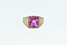 Load image into Gallery viewer, 10K Emerald Cut Syn. Pink Sapphire Squared Ring Yellow Gold