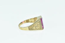 Load image into Gallery viewer, 10K Emerald Cut Syn. Pink Sapphire Squared Ring Yellow Gold