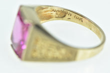 Load image into Gallery viewer, 10K Emerald Cut Syn. Pink Sapphire Squared Ring Yellow Gold