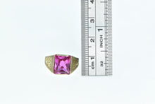 Load image into Gallery viewer, 10K Emerald Cut Syn. Pink Sapphire Squared Ring Yellow Gold