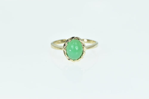 10K Oval Green Chalcedony Cabochon Vintage Ring Yellow Gold