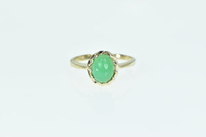 10K Oval Green Chalcedony Cabochon Vintage Ring Yellow Gold