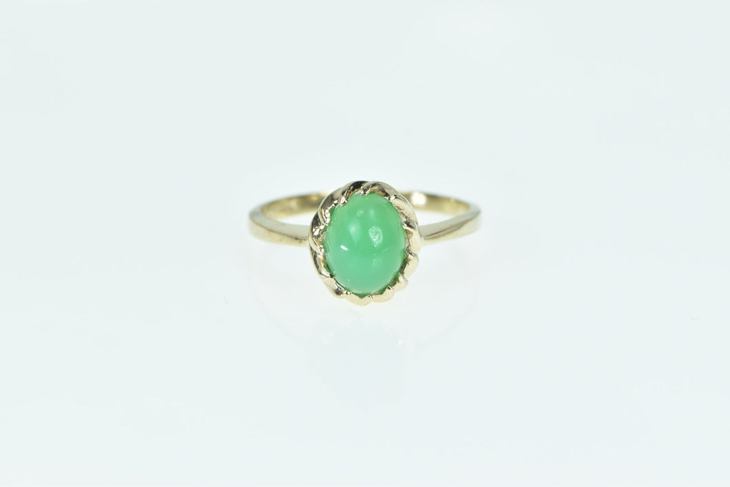 10K Oval Green Chalcedony Cabochon Vintage Ring Yellow Gold