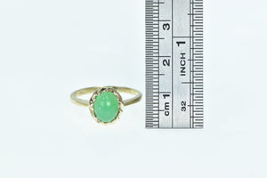 10K Oval Green Chalcedony Cabochon Vintage Ring Yellow Gold