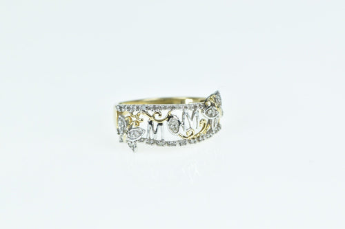 10K Mom Diamond Encrusted Butterfly Band Ring Yellow Gold