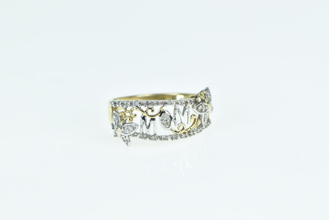 10K Mom Diamond Encrusted Butterfly Band Ring Yellow Gold