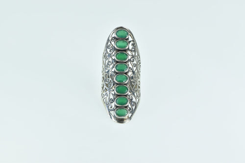 Sterling Silver Ornate Emerald Filigree Scroll Finger Guard Ring