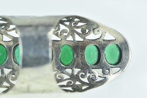 Sterling Silver Ornate Emerald Filigree Scroll Finger Guard Ring