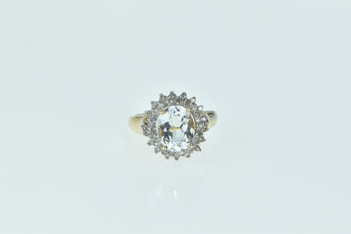 10K Oval Blue Topaz Diamond Cluster Halo Ring Yellow Gold