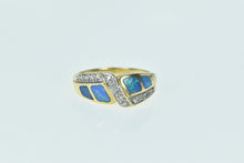 Load image into Gallery viewer, 14K Black Opal Inlay Diamond Zig Zag Band Ring Yellow Gold