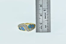 Load image into Gallery viewer, 14K Black Opal Inlay Diamond Zig Zag Band Ring Yellow Gold