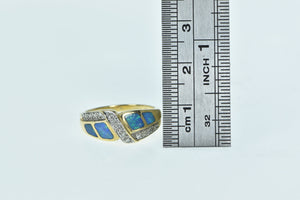 14K Black Opal Inlay Diamond Zig Zag Band Ring Yellow Gold