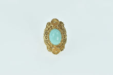 Load image into Gallery viewer, 14K Turquoise Butterfly Flower Filigree Cocktail Ring Yellow Gold