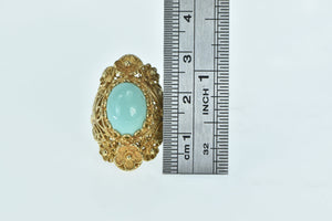 14K Turquoise Butterfly Flower Filigree Cocktail Ring Yellow Gold