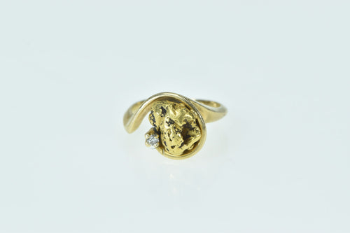 14K Diamond 22k Gold Textured Nugget Pebble Ring Yellow Gold