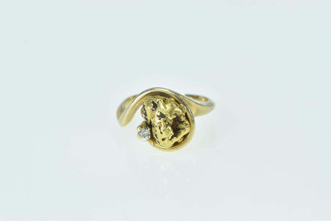 14K Diamond 22k Gold Textured Nugget Pebble Ring Yellow Gold