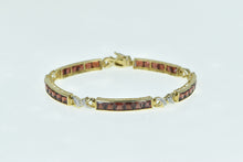 Load image into Gallery viewer, 10K Princess Garnet Diamond X Link Bar Tennis Bracelet 6.75&quot; Yellow Gold