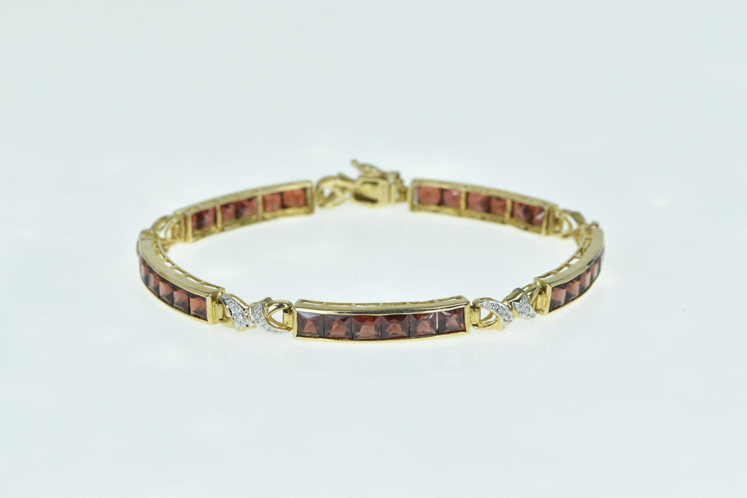 10K Princess Garnet Diamond X Link Bar Tennis Bracelet 6.75