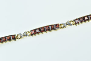 10K Princess Garnet Diamond X Link Bar Tennis Bracelet 6.75" Yellow Gold