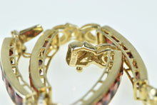 Load image into Gallery viewer, 10K Princess Garnet Diamond X Link Bar Tennis Bracelet 6.75&quot; Yellow Gold