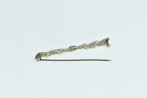 10K Art Deco Filigree Pink Topaz Ornate Bow Pin/Brooch White Gold