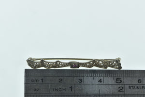 10K Art Deco Filigree Pink Topaz Ornate Bow Pin/Brooch White Gold