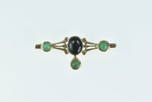 Load image into Gallery viewer, 14K Black Onyx Jade Ornate Bezel Statement Pin/Brooch Yellow Gold