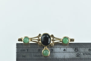 14K Black Onyx Jade Ornate Bezel Statement Pin/Brooch Yellow Gold